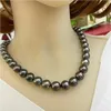 atmospheric AAAAA LUSTER 1112mm REAL South Sea black circular pearl necklace with 14k gold buckle 240106