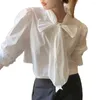 Blouses Femmes Alien Kitty Bow Chemises Femmes Solid Slim Office Lady High Taille Work Wear 2024 Chic Automne Pleine Manches Douce Douce