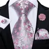 Boyun bağları% 100 ipek çiçek pembesi erkekler için düğün partisi adam kravat mendil broş kelepçeleri set aksesuarları gravata dibangu 221205236o