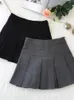Zoki Vintage Gray Plateed Skirt Women Kawaii High Weist Mini Mini Mini Minists School Assion Harajuku Streetwear Spring 240105