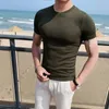 Homens camisetas Homens T-shirt Verão de alta qualidade Slim Fit Moda Cor Sólida Casual Respirável Pescoço Manga Curta Top Masculino