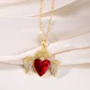 Red Heart Shape Copper Pendant Necklace Religious Gold Plated Red Heart Enamel Necklaces Jewelry