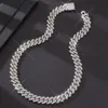 luxury designer jewelry men cuban chains plated gold 14MM W 2 row CZ diamond cuban link chain necklace women hip hop rapper prong choker personalize gift J12176
