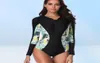 Femmes une pièce à manches longues Rashguard combinaison bohème Tropical Floral Patchwork maillot de bain fermeture éclair avant surf maillots de bain 5248883