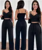 Kvinnors tvåbitar byxor Elegant Tank Top 2 Set Solid V-Neck Sexy Bow Frenum High midjan Straight Leg Female Suit Suit S-XXL