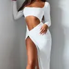 Casual Dresses Hollow Out Dress Women Bandage White Tight midje ärmlös afrikansk sommar 2024 Bodycon Elegant Vestido