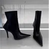 Damläderkvinnor 2024 Äkta specialformade höga klackar Pille Ted Pointed Knight Ankle Boots Zipper Wedding Booties Gladiator Casual Catwalk Shoes Siz