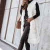 Femmes gilet manteau fausse fourrure rayure horizontale point ouvert longue veste d'hiver sans manches solide col rond épais vêtements d'extérieur quotidien 240106