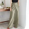 Pantalones de mujer Vestido de cintura alta para mujer Algodón Lino Corbata Pierna ancha Pantalones de trabajo Moda larga recta con bolsillos