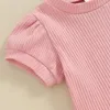 Giyim Setleri Doğdu Bebek Kızlar Yaz Kıyafetleri Kısa Kollu Üstler Yürütülmüş T-Shirt Katı Şortlar Set Sıradan Bebek Kız Giysileri