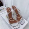 Chinelos mulas transparentes enfeitados com cristal para o verão, saltos pontiagudos, sandálias de couro prateado, sapatos de grife de luxo, saltos de festa