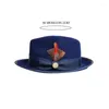 Berets Woolen Flat Top Fedora Hat For Men Adult Stage Performances Theme Party Cap Masquerade Dress Up Costume Panama