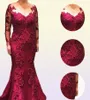Ciemnoczerwony 2021 Mother of the Bride Sukienki koronkowe złudzenie koralików długie rękawy Formalne suknie wieczorowe Wspaniały ślub Groom8492946