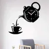 Kreativ tekanna vattenkokare väggklocka 3D akryl kaffe te kopp väggklockor för kontor hem kök matsal vardagsrum dekorationer h09252r