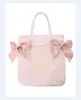 Japanese Style Satin Ribbon Drawstring Double Bow Portable Shoulder Bag for Women Sweet Large Capacity Handbags 240106
