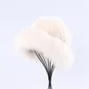 Luxury Women's Winter Warm Rex Rabbit Fur Knitted Bucket Hat Fox Fur Trim Caps Top Beanies Hats 240106