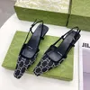 حذاء اللباس Slingback Slging Sandals Lace Up ضحل مصمم أحذية Mid-Heel Black Mesh with Crystals Pracking Princling Rubber Leather Summer Summer Slippers 35-41