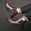 Autumn Winter Classic Mens Genuine Leather for Brown Slip-on Ankle Men Platform Boots Botas Hombre