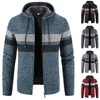 Jaqueta listrada masculina casual suéter macio inverno outono zíper casaco de malha marca de luxo moda y2k com capuz jumpers casaco de malha 240105