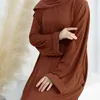 Ubrania etniczne żebrowane dzianiny abaya zimowe muzułmańskie ubrania abayas dla kobiet Turcja Dubaj Autumn Islamskie sukienki Ramadan Eid Kaftan Long Hijab