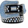 Simon Belts Cintura Bb di design per uomo Donna Cintura con personalità con diamanti lucenti Cintura nera su blu Cintura con strass scintillanti multicolori bianchi