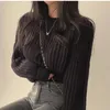 Kobiety swetry dzianinowe sweter koreańskie pulloczy mody urocze słodkie japońskie dziewczęta solidne o szyję Krótkie zbiór dzianiny różowe brązowe białe czarne