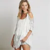 Women Summer Lace Crochet Bikini 2022 Cover Up Bathing Suit Off Shoulder White Black Pure Color Loose Beach Dress Women