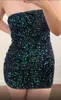 Casual Dresses Green Glitter Sequins Tube Top Dress Women's Sexy Strapless Backless Mini Bodycon Party Nightclub Street Bandeau