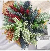 Decorative Flowers Artificial Berry Branch Bouquet Garland Accessories Blue Berries Stems Foam Fake Plants For Home Christmas Decoration