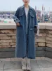 Spring Autumn Denim Trench Women Fashion Lapel Single Breasted Jacket Lady Vintage Pockets Laceup Long Jean Coat 240105