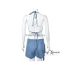 Damesshorts Dames Zomermode Tweedelige set Denim Vetersluiting Top en kwastje Zak Cargo Sexy Club Straatkleding Drop Deliv Dhdqf