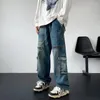 Męskie dżinsy American Streetwear Multi-Pieszenia dla mężczyzn Y2K Vintage Vintage szerokie nogi dżinsowe spodnie Hip Hop Fashion Worbgy dżinsowe spodnie