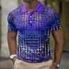 Fashion Men'S Polo Shirts 3d Simulation Metal Plaid Printed Clothing Summer Casual Short Sleeved Street Designer Tops Tees 240106