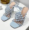 Sandals Fashion Women Summer Handmade Design Weave Hollow Gladiador Orange Square Toe Cross-Tied Stiletto Heels Ladies Shoes