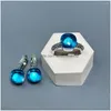 Orecchini Collana Collana Orecchini Set 10,6 mm Anello Nudo intarsiato Topazio blu Gioielli zircone Colore della caramella Cristallo Moda regalo Goccia Deli Dhcnb