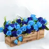 Fleurs décoratives Rose bleue pastorale clôture en bois bonsaï orchidée maison jardin décoration artificielle soleil fleur empotage ensemble cadeau de fête des mères