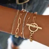 Bracelets à maillons Bijoux à fermoir OT géométrique minimaliste pour femmes - Bracelet multicouche créatif à mélanger et à assortir avec un design en perles de strass