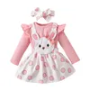 Clothing Sets Easter Infant Girls Jumpsuits Set Ruffle Long Sleeves Romper And Casual Cartoon Suspender Skirt Headband Outfit