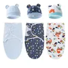 3Sets born Swaddle Blanket Hat Set Cotton Baby Waddle Wrap Adjustable Infant Sleeping Bag 06M Bedding Accessories 2023 240106