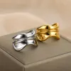 Band Rings Metal Curved Wave Rings For Women Stainless Steel Double Line Irregular Finger Ring Vintage Opening Adjustable Jewelry GiftL240105