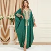 Roupas étnicas Batwing Manga Abaya Vestido para Mulheres Chic Lace Applique Tape Trim Gold Stamping Árabe Turquia Muçulmana Robe Tassel Corban