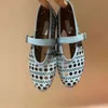 ALIAI Schuhe Ballerinas Designer-Abendschuhe Runde Zehenpartie Strass Leder Nietenschnalle Flache Schuhe Mesh Mary Jane ewfas