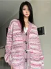 Women's Knits Y2K Striped Pink Sweater Cardigan Women Japanese Style Oversize Knit Top Korean Fashion Harajuku Lolita Jumper 2024