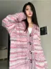 Women's Knits Y2K Striped Pink Sweater Cardigan Women Japanese Style Oversize Knit Top Korean Fashion Harajuku Lolita Jumper 2024