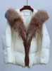 Femme luxe grand réel col de fourrure de renard vêtements d'extérieur épais chaud avec manteau à capuche veste d'hiver femmes 90% duvet de canard blanc Jac 240105