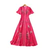 2024 Spring Pink Solid Color Peacock Embroidery Dress Short Sleeve V-Neck Sequins Midi Casual Dresses S3D121214