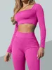 Pantalones de dos piezas para mujer 2 conjuntos Mujeres Color Sólido Entrenamiento Chándales Manga larga Cuello cuadrado Costillas Tops y Primavera Otoño Casual Streetwear