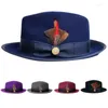 Berets Woolen Flat Top Fedora Hat For Men Adult Stage Performances Theme Party Cap Masquerade Dress Up Costume Panama