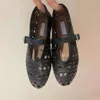 ALIAI Schuhe Ballerinas Designer-Abendschuhe Runde Zehenpartie Strass Leder Nietenschnalle Flache Schuhe Mesh Mary Jane ewfas