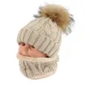 Enfants enfants hiver chapeau écharpe ensemble fourrure de raton laveur boule chapeau Pom pom bonnets bébé filles chaud polaire casquette écharpe Set3132823